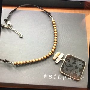Silpada bronze pearl etched shell leather necklace